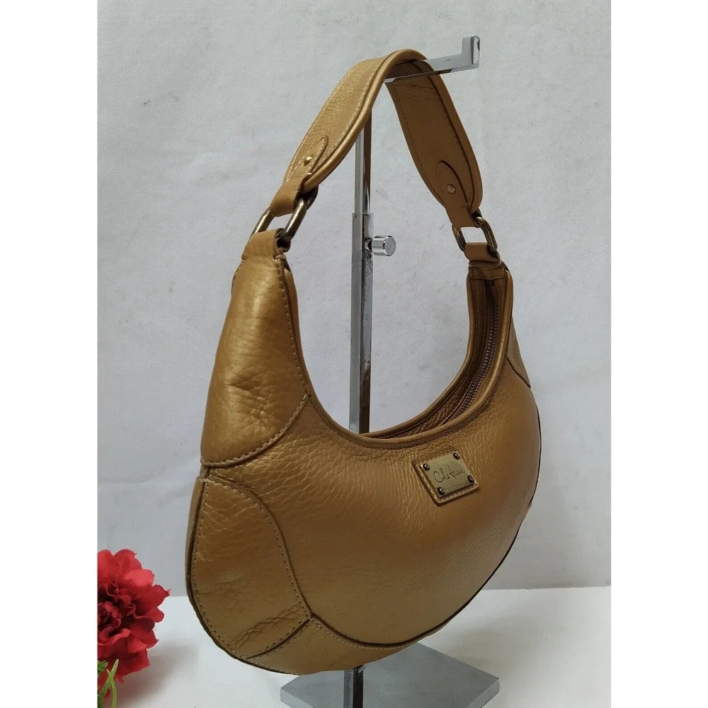 Cole Haan Metallic Brown Leather Zipper Closure Hobo Shoulder Bag